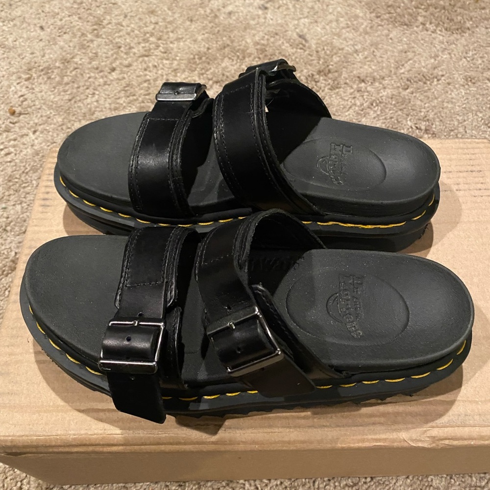 Dr. Martens Myles Brando Black Leather Buckle Slide Sandals View 6